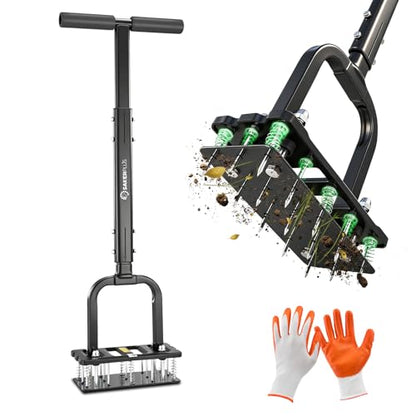 Sakerplus Aerator Lawn Tool, Spike Lawn Aerator with Self-Cleaning Tines - color: Pro-Black Handle
