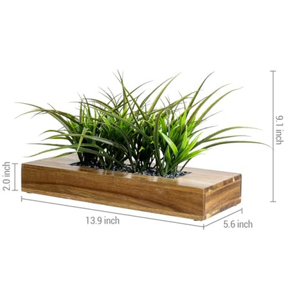 MyGift Artificial Grass Plant in Rectangular Wood Planter (Acacia, 10 Inch) - color: Acacia Wood, size: 14 Inch