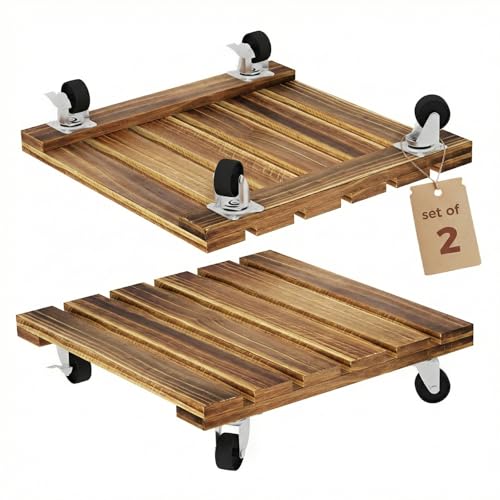 Bamworld Plant Caddy 12 Inch Wood Dolly with Wheels 2 Pack - size: 12inch-Square-2 pack