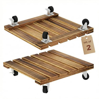 Bamworld Plant Caddy 12 Inch Wood Dolly with Wheels 2 Pack - size: 12inch-Square-2 pack