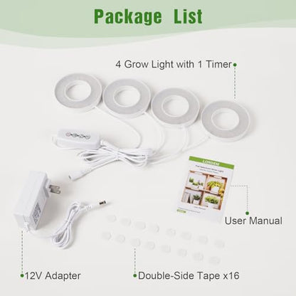 LORDEM Grow Light for Indoor Plants, 192 LEDs Ceiling Full Spectrum Plant Light, Quad Head Plant Lamp with 3/6/12H Auto Timer, 6 Brightness Levels, Individual Bulb Control, Corded - size: 3.54in-4 Head