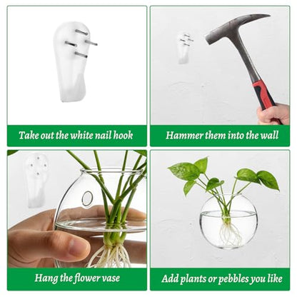 8PCS Wall Mounted Vase, Glass Wall Vase Propagation Wallmount Hanging Planters for Hydroponics with Traceless Nails for Home Office Living Room