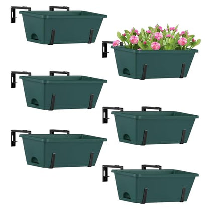 ETELI 6 Pack Deck Railing Planter Boxes Metal Hanging Window Boxes Planters - color: Green & Black