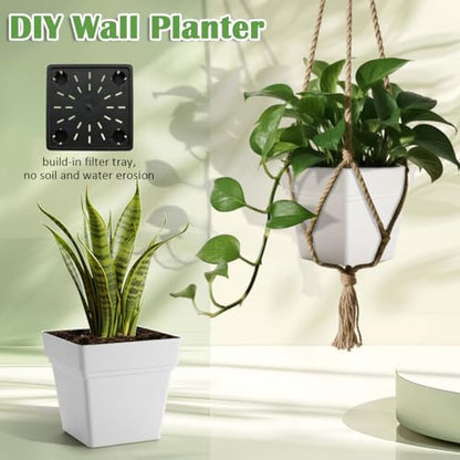 6-Pack 7 Inch Square Planters with Built-in Drainage Tray & Bottom Plug - color: White