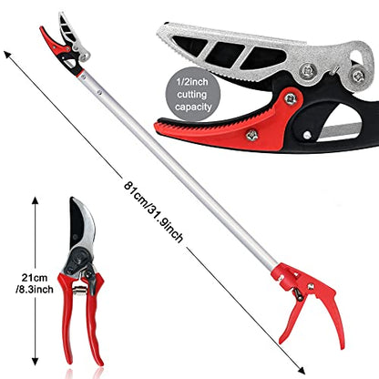 32-Inch Cut and Hold Pruners, Long-Reach Tree Pruner with Rotating Cutter Head, Long Pruning Shears for Garden, Fruit Picking, Branches Trimming