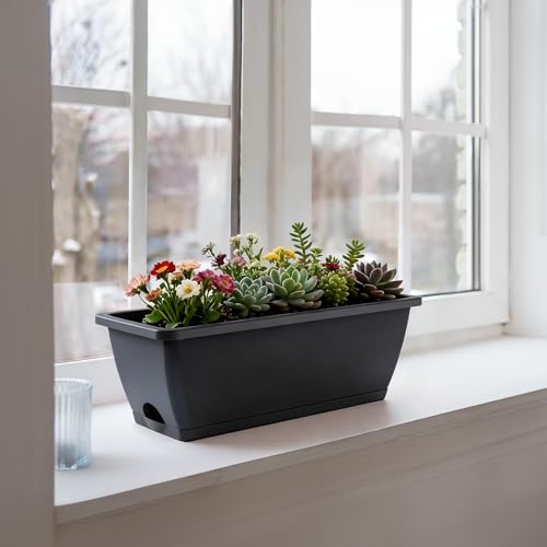 16.9 Inches Deck Railings Planter Box, 2Pcs Hanging Flower Pots, Grey - color: Gray