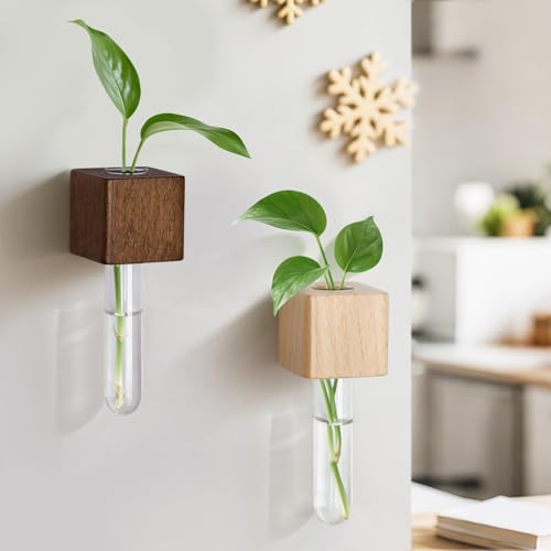 Magnetic Test Tube Flower Vases for Refrigerator, Set of 2 - color: Wood+walnut