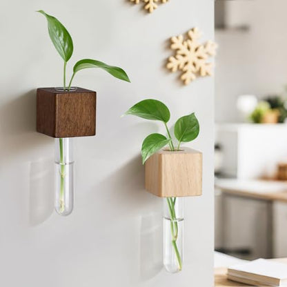 Magnetic Test Tube Flower Vases for Refrigerator, Set of 2 - color: Wood+walnut