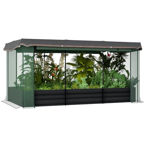 Outsunny 7.3 x 3.4 x 1 ft Galvanized Raised Garden Bed with Cover Dark Gray