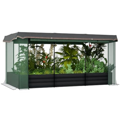 Outsunny 7.3 x 3.4 x 1 ft Galvanized Raised Garden Bed with Cover Dark Gray