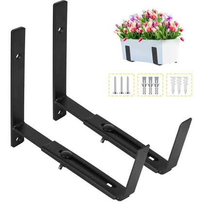 LukLoy Adjustable Window Box Brackets, 2 Pack Planter Box Brackets, Black - size: 2 pack-black