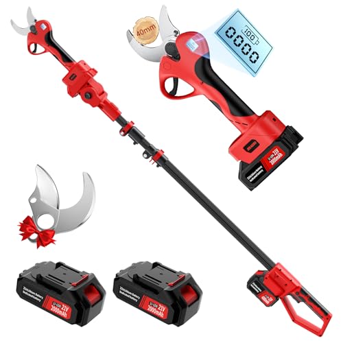 1.6Inch Cutting Diameter Electric Pruning Shears with 6 FT High Reach Extension Pole, Professional Cordless Pruning Shears with 2pcs Rechargeable 2Ah Lithium Battery Powered,LCD Display Screen - size: 1.6inch