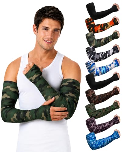 Bememo 10 Pairs Arm Sleeve for Men,Camo UV Sun Protection Cover