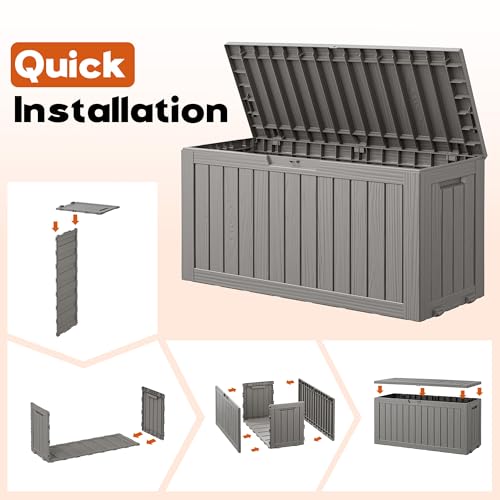 Outdoor Deck Storage Castored Box,Waterproof,Grey,85 Gallon - color: Striped Gray, style: 85 Gallon
