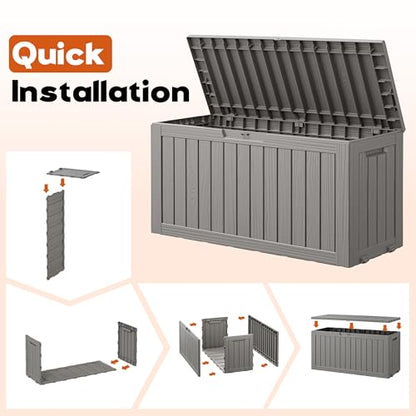 Outdoor Deck Storage Castored Box,Waterproof,Grey,85 Gallon - color: Striped Gray, style: 85 Gallon