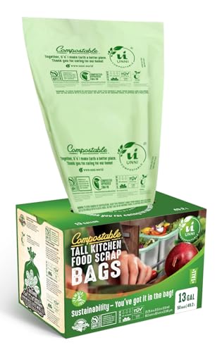 UNNI Compostable Bags, 13 Gallon, 50 Count, 49.2 Liter, Extra Thick 0.9 Mil - size: 50 Count (Pack of 1), style: 13 Gallon