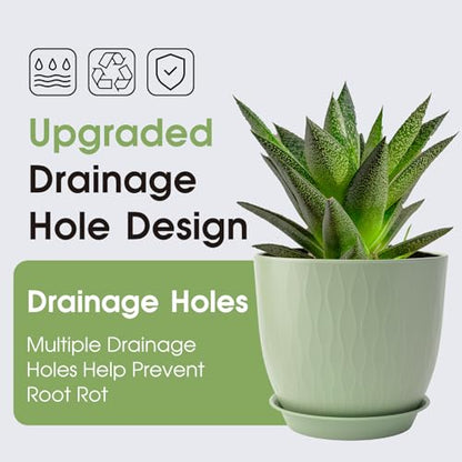 GARDIFE 5-Pack Plastic Plant Pots 7-10in with Drainage & Saucers, Green - color: Green