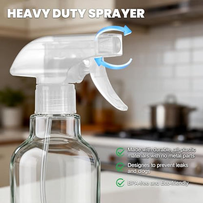 16.9oz Clear Glass Spray Bottles 2 Pack, Adjustable Mist Stream - color: Clear