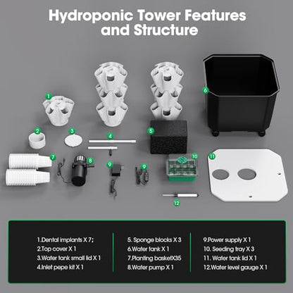 Vertical Hydroponic Tower Garden, 35 Pods 7-Layer Growing System