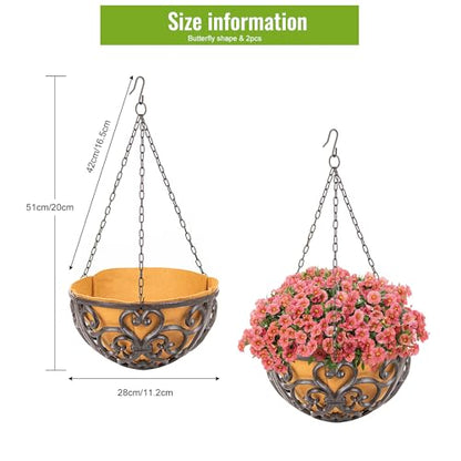 Sungmor 2PC 11" Dia. Cast Iron Hanging Baskets with Fabric Liner - Brown - color: Hanging Basket - Round