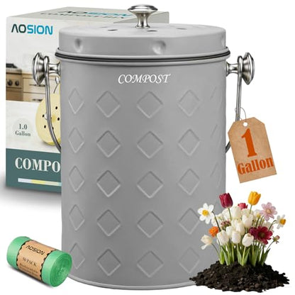 AOSION Countertop Compost Bin Kitchen,Odorless Indoor Compost Bin with Lid - color: Gray