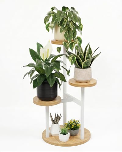 Bamworld Plant Stand Indoor Wood Plant Stand 3 Tier White - color: White, size: 3 Tier