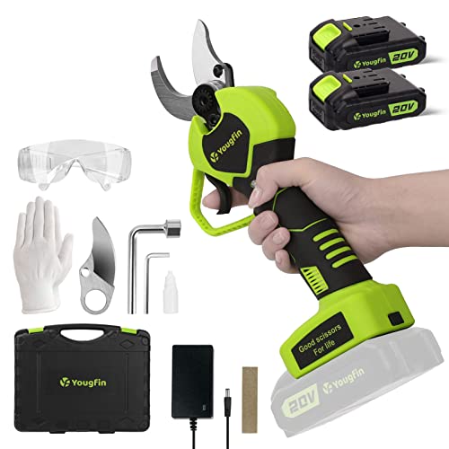 Electric Pruning Shears, Yougfin 1.12" Wood Ranger Power Shear with 2 * 20V Batteries Powered Pruning Shears for Gardening Power Pruners Cordless with SK5 Replacable Blade Effortless Safe System - style: Classic