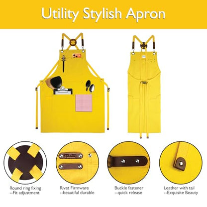 Kitchen Apron, Work Apron, Canvas Apron, Yellow - color: Yellow