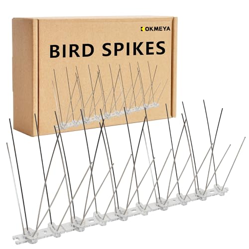 Bird Spikes 9.84FT, 304 Stainless Steel Pigeon Spikes with Plastic Base for Gardens Outdoor, Keep Seagull Pigeon Away Birds Scarer Devices 12PACK - size: 9.84Feet