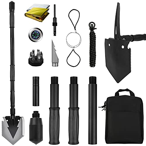 Camping Shovel 38 inch, Folding Shovel, with Pickaxe, Survival Tactical Multitool, Military Compact Tool, 180 Degree Portable Spade for Off-Roading, Backpacking, Hiking, Car Emergency - size: 38''