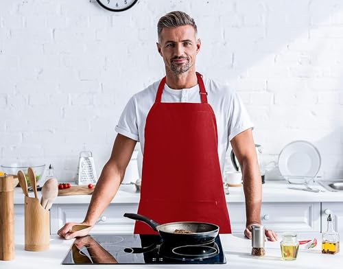 Utopia Kitchen Bib Aprons 2 Pack Adjustable With 2 Pockets - color: Red