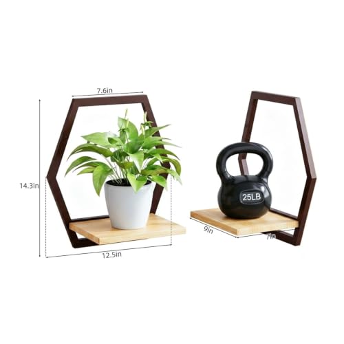 2 Pack Hexagon Wall Plant Stands, 9 Inch Wood Shelf Coffee - color: 2 pack coffee