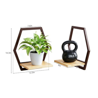2 Pack Hexagon Wall Plant Stands, 9 Inch Wood Shelf Coffee - color: 2 pack coffee