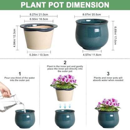 8 Inch Ceramic Self Watering Plant Pots, Ceramic Planter, Retro Blue - color: Retro Blue, size: 8 Inch