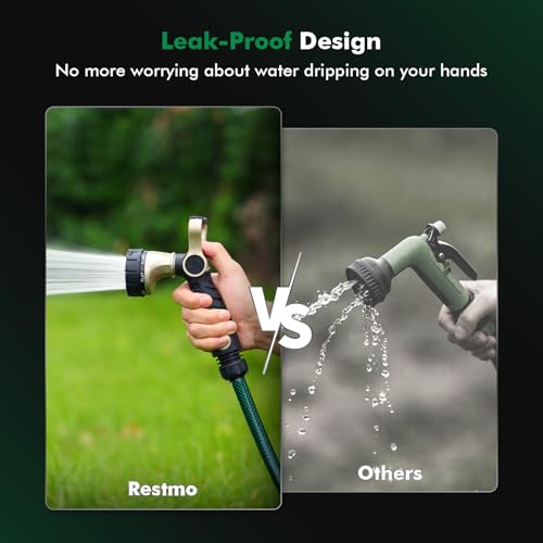 RESTMO Garden Hose Nozzle Heavy Duty, Fireman Style Water Hose Nozzle - size: 7 Spray Patterns-Thumb Control