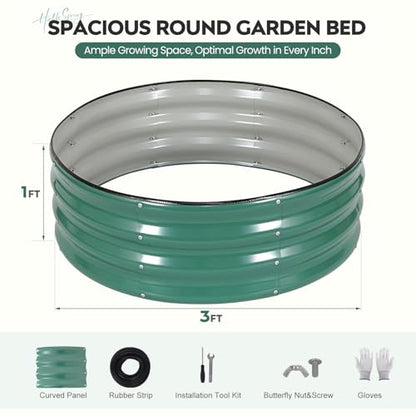Galvanized Raised Garden Bed, 2 PCS 3x3x1ft Round Planter LotusGreen - color: Lotusgreen, size: 3x3x1ft