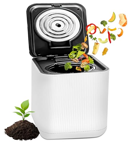 NutriChef Electric Kitchen Composter | 3 Quart Food Recycler | Food Waste Compost Bin for Countertop | 1 Button to Compost, Easy to Clean Composter Bucket | Low Noise, Odorless & Auto Clean | White - color: White