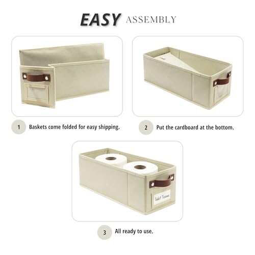 DECOMOMO Narrow Storage Bins, Small Basket with Handles (Beige, 4 Pack) - color: Beige, size: Narrow / 4pcs