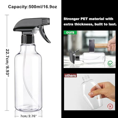 12oz/350ml Plastic Spray Bottles 1 Pack, Adjustable Mist/Stream - color: 16.9oz-BlackClear