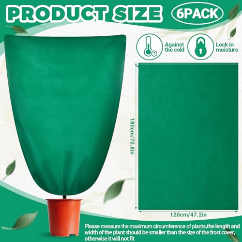 6 Pcs Plant Covers Freeze Protection 48x72 with Drawstring,Green - color: Green