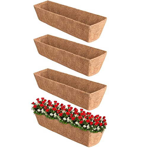 Halatool 4 Pack 36 Inch Trough Coco Fiber Replacement Window Box Liners Pre-Formed Coconut Liners for Planters Natural Coco Liner for Wall Hanging Basket Flower Pot Fence and Railing - size: 36 in