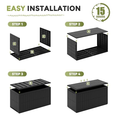 100 Gallon Deck Box Outdoor Storage Box Lockable Waterproof Resin Indoor Outdoor Storage Container for Patio Cushions, Tools, Package Delivery Boxes for Outside