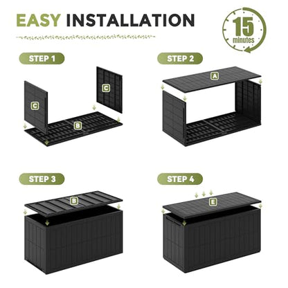 100 Gallon Deck Box Outdoor Storage Box Lockable Waterproof Resin Indoor Outdoor Storage Container for Patio Cushions, Tools, Package Delivery Boxes for Outside
