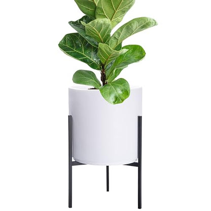 D'vine Dev Cylinder Planter Pot with Metal Stand, White, 8 in, 96-T-A-1 - color: White, size: Small 8 Inch
