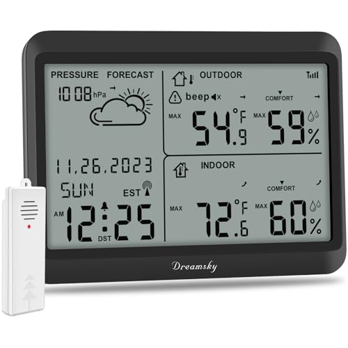DreamSky Weather Station Indoor Outdoor Thermometer Wireless Battery Power - color: Black