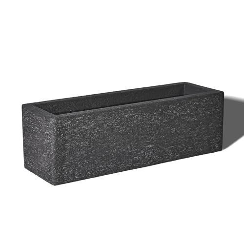 24" Rectangular Outdoor Planter - Handmade Fiberglass Planter - color: Charcoal Gray, size: Small