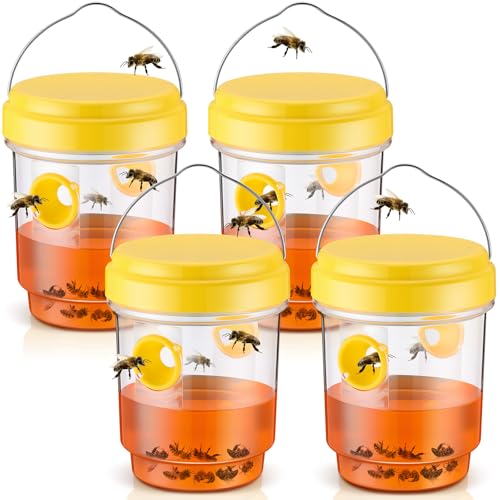 Qualirey 4 Pcs Wasp Traps for Outdoors Wasp Killer Hanging Bee Traps Reusable Fly Bee Killer for Indoor Outdoor Patio Garden Home (Yellow) - color: Yellow