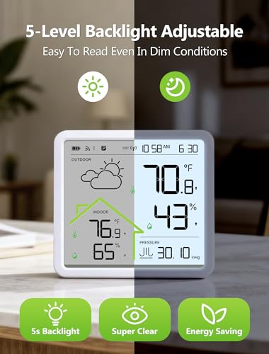 Wireless Weather Station, Indoor Outdoor Thermometer with 4.3" Display