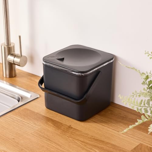 Minky Homecare Kitchen Compost Bin – Countertop Food Waste Caddy with Easy Wipe Clean Interior – Made in The UK - 3.5L (0.9 gal.) ECO Black - color: ECO Black