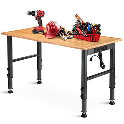 OLBRUS 48" Adjustable Workbench with Power Outlet and Rubber Pad - size: 48"Power Outlets-Rubber Pad